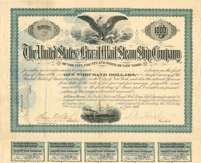 United States and Brazil Mail Steam Ship Co. - Bond (Uncanceled)